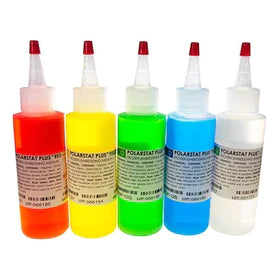 Squeeze bottles of coloured liquid for cryo embedding