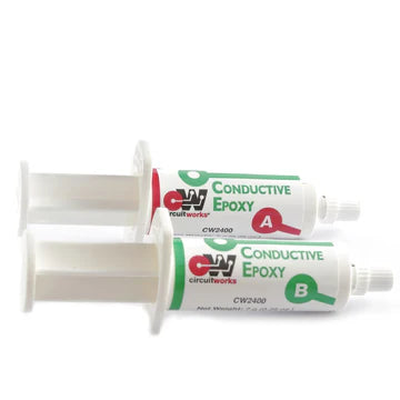 Two syringe tubes of conductive epoxy