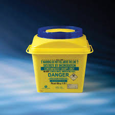 a yellow disposal box on a blue background