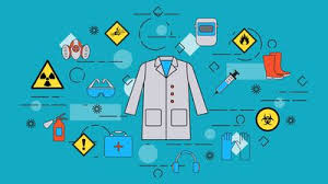 a graphic of a lab coat surrounded by symbolism of various scientific fields 