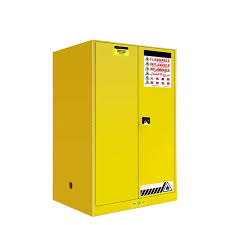 a yellow metal cabinet 