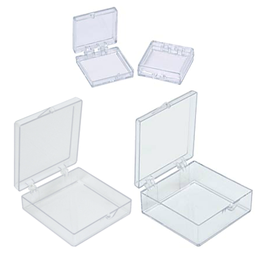 Square storage boxes, clear polystyrene