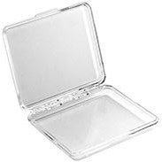 Clear polystyrene plastic storage boxes with hinged lid