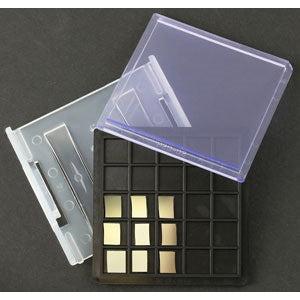 Conductive black plastic sample storage trays and lids, anti-static
