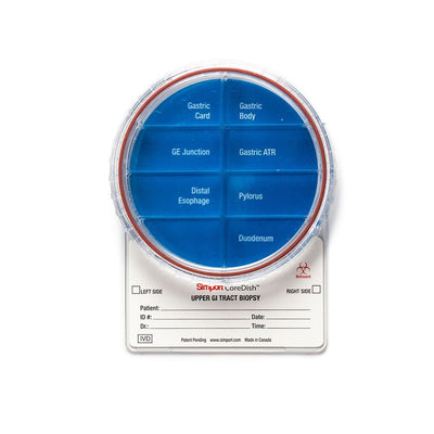 CoreDish biopsy containers, half pre-filled 10% formalin