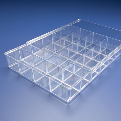 Partitioned storage trays with sliding lid