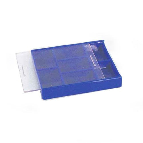 Partitioned storage trays with sliding lid