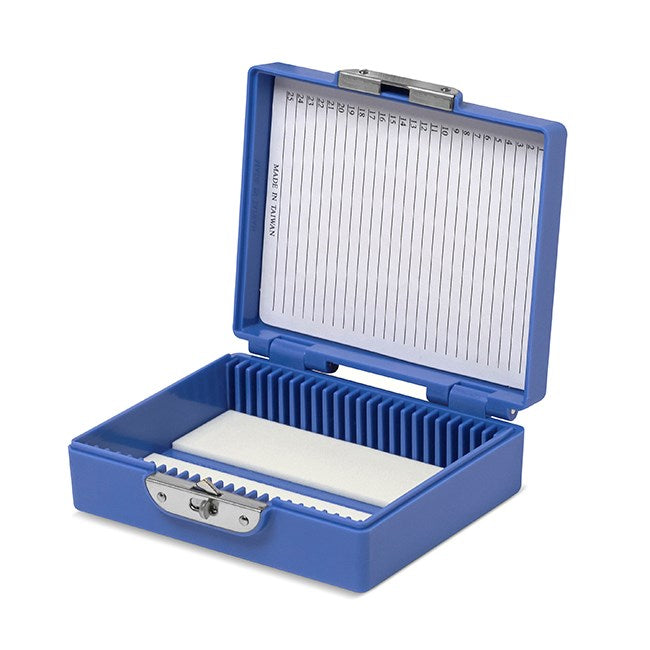 Coloured slide boxes, 25 slides