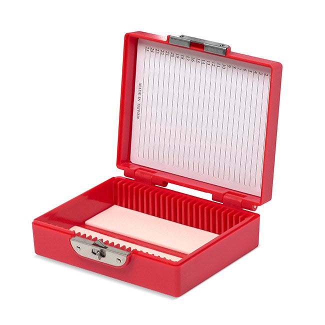 Coloured slide boxes, 25 slides