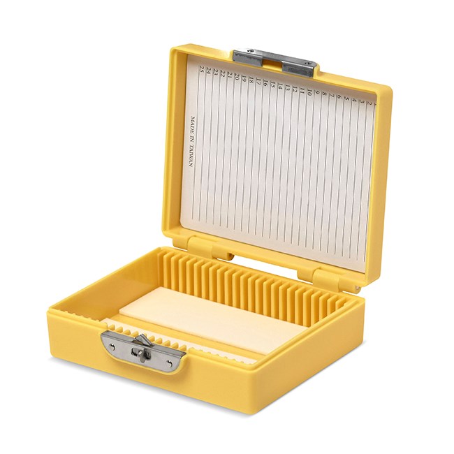 Coloured slide boxes, 25 slides