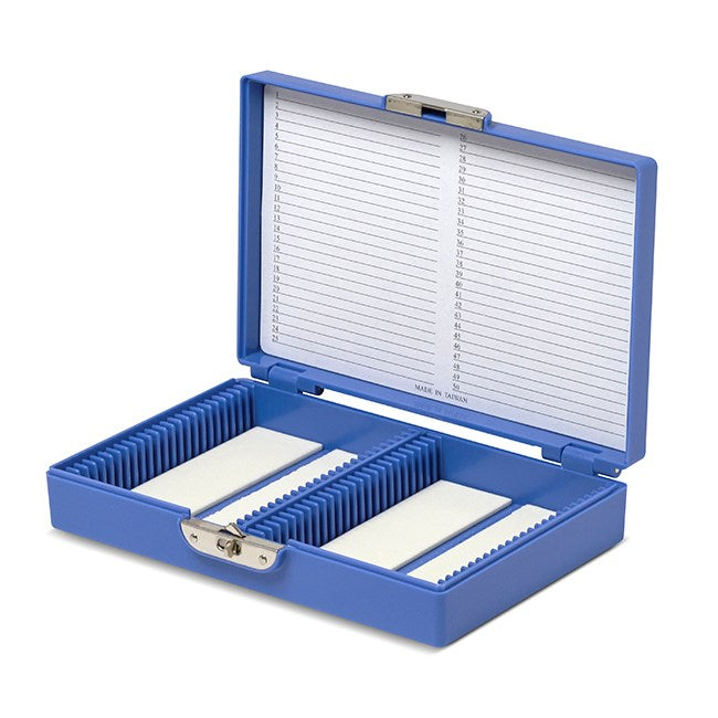 Coloured slide boxes, 50 slides