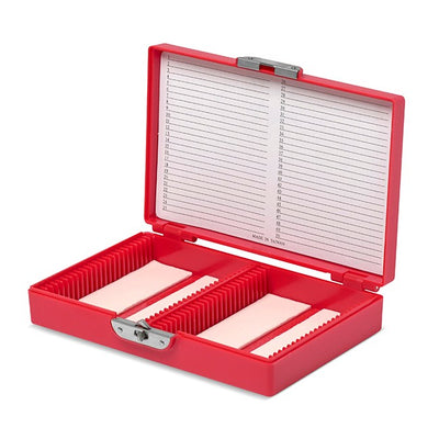 Coloured slide boxes, 50 slides