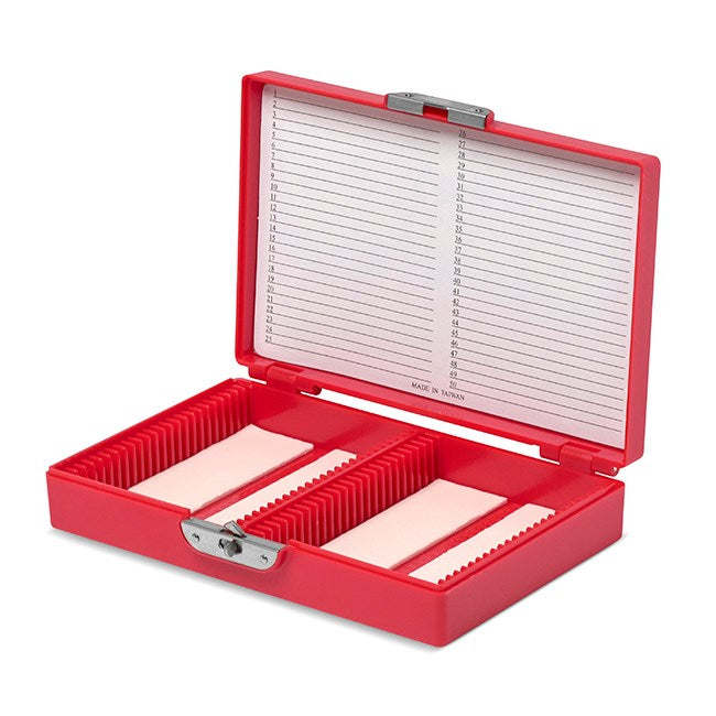 Coloured slide boxes, 50 slides
