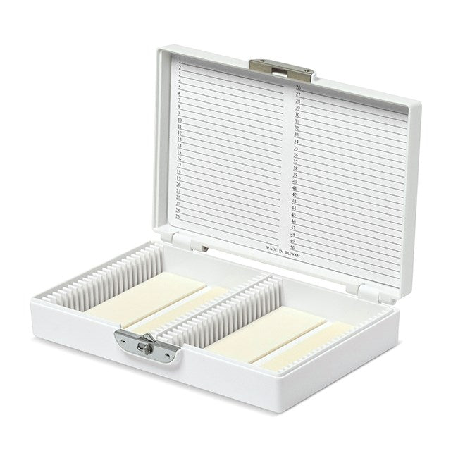 Coloured slide boxes, 50 slides