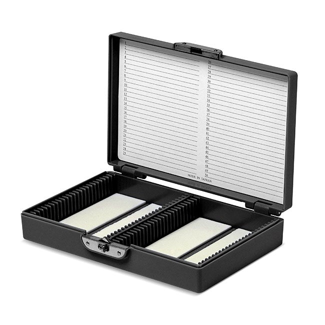 Coloured slide boxes, 50 slides