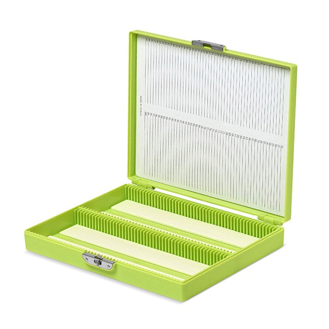 Coloured slide boxes, 100 slides