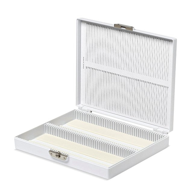 Coloured slide boxes, 100 slides