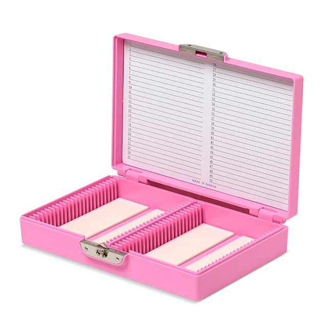 Coloured slide boxes, 50 slides