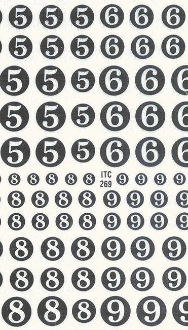 Dry transfer sheets, numbers