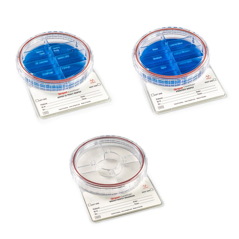 CoreDish biopsy containers, half pre-filled 10% formalin
