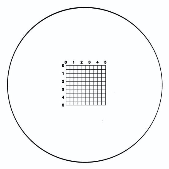 EMS eyepiece reticles, small indexed grid with scale