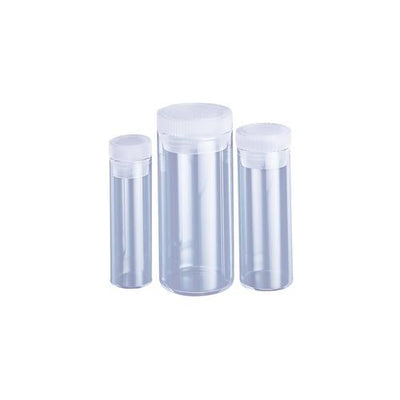 Glass vials in storage box, shell vials