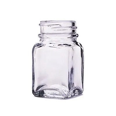 Glass vials in storage box, square vials