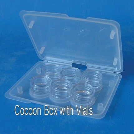Vials and clips for cocoon boxes