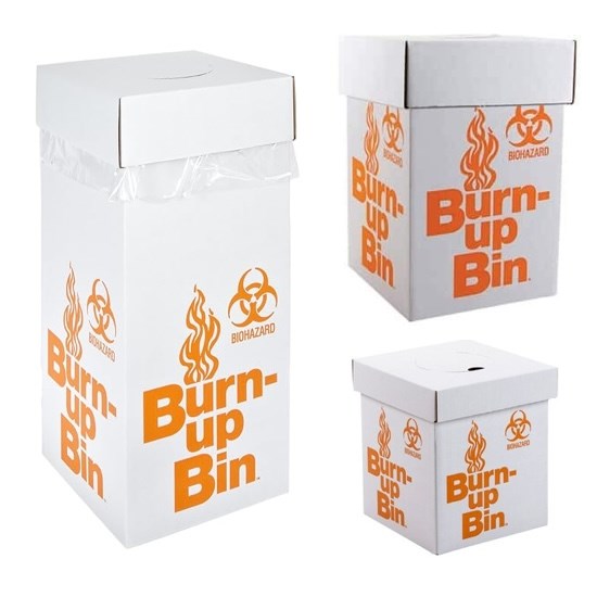 Burn-Up bins for biohazard disposal