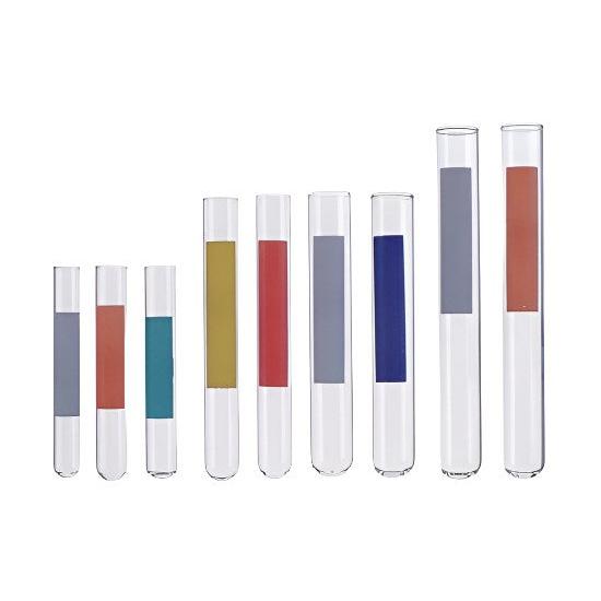Glass test tubes with coloured labels