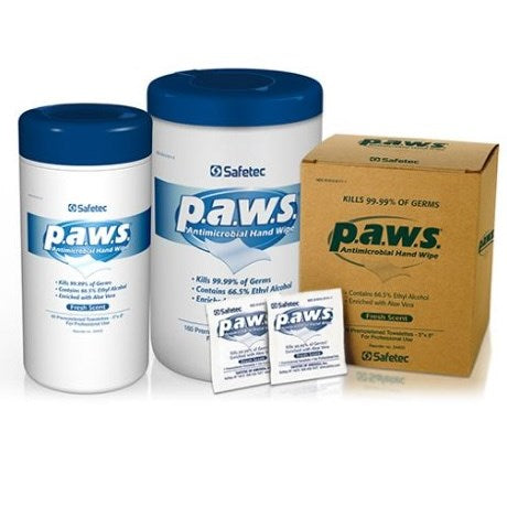 Personal antimicrobial wipes, PAWS