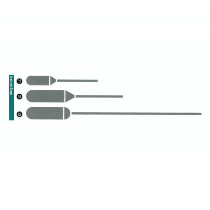 Narrow stem transfer pipettes