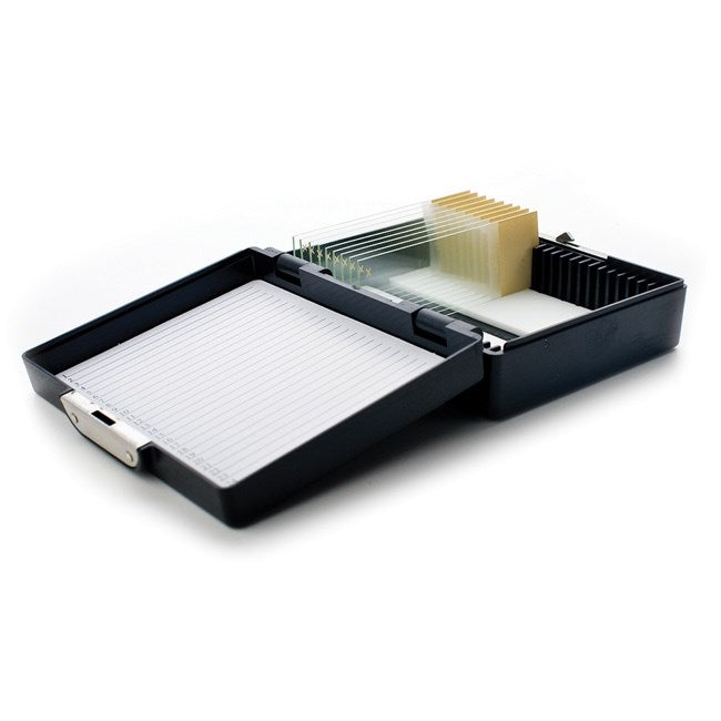 Coloured slide boxes, 25 slides