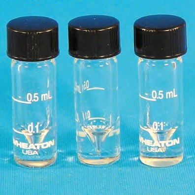 Wheaton glass V-vials, clear caps