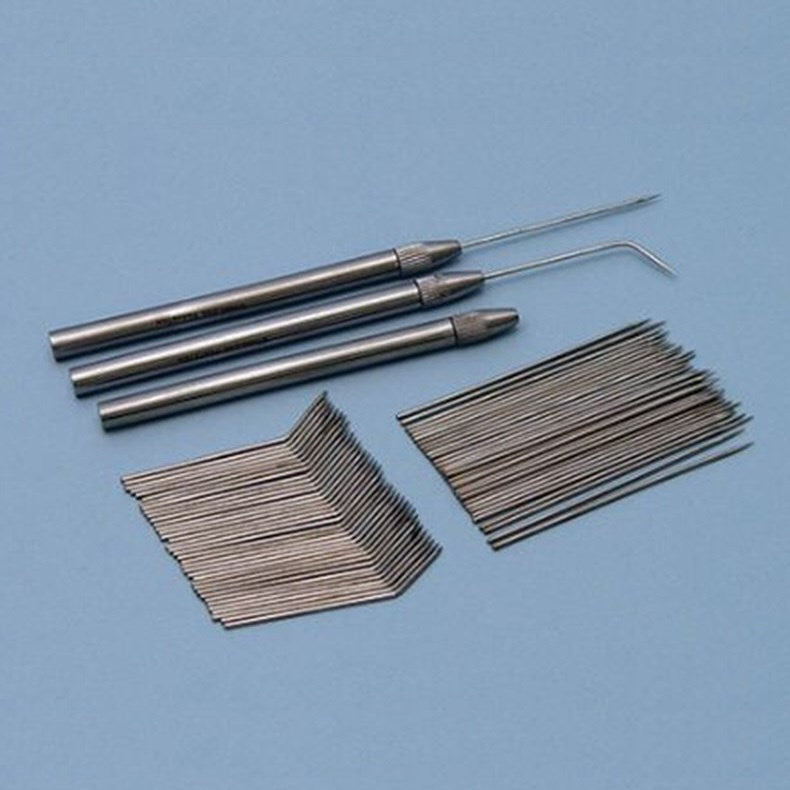 Pin vice handle with needle or knife