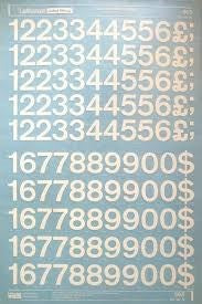 Dry transfer sheets, numbers, white