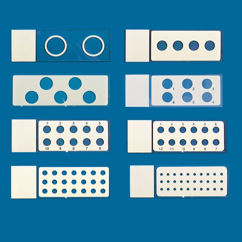 PTFE printed microscope slides, round wells
