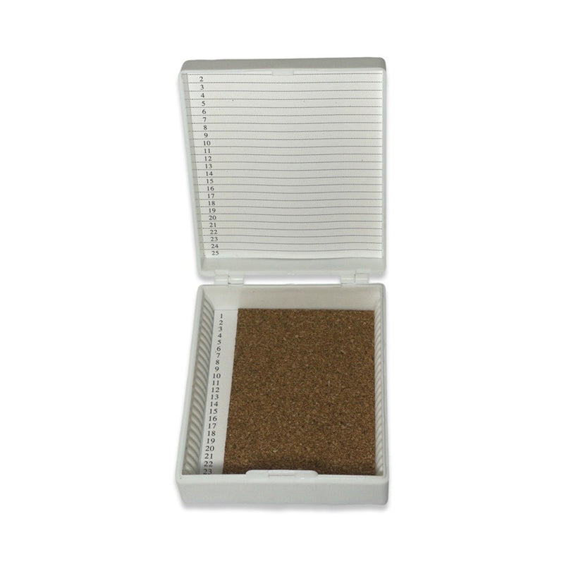 Slide storage box, economy, hinged lid