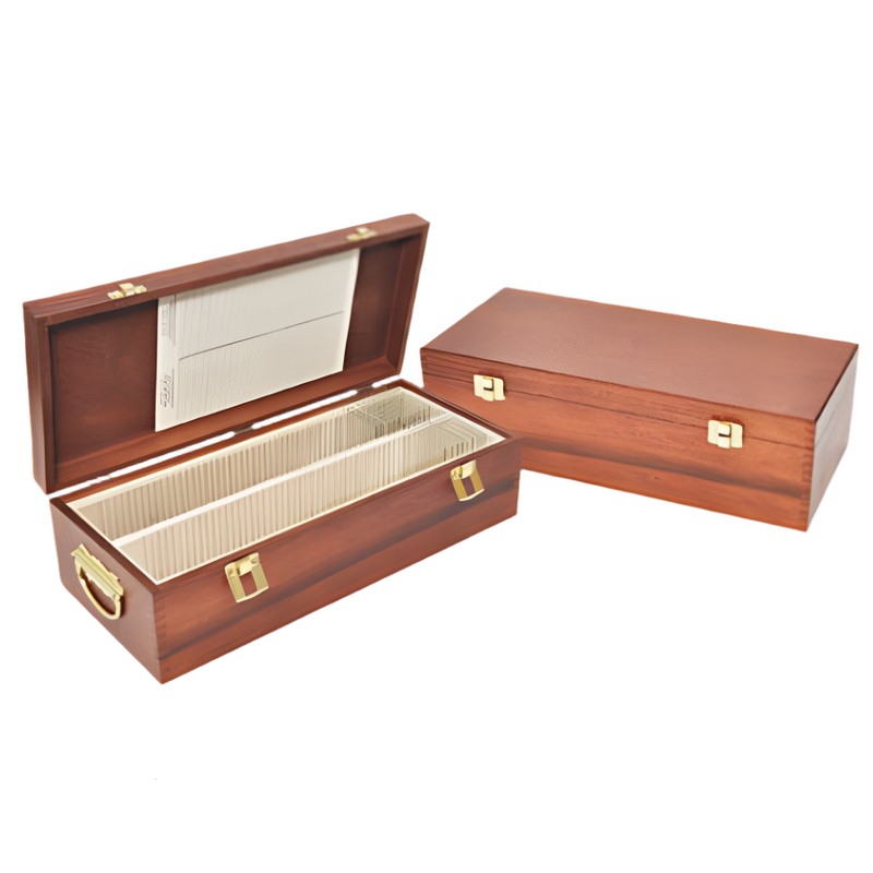 Solid hardwood slide storage boxes, 50 slides