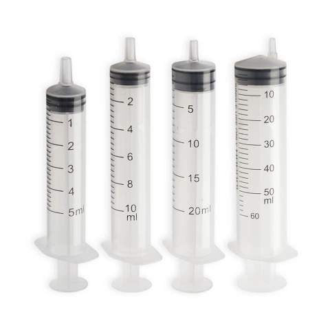 Syringes with rubber piston and luer slip tip, non-sterile