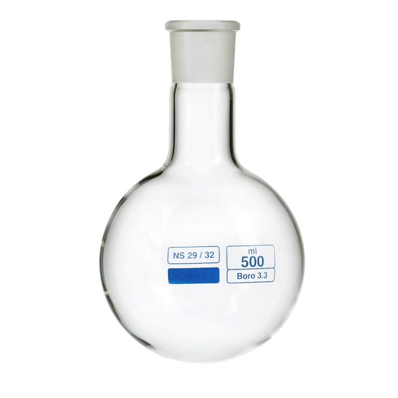 Glass round bottom flasks, grounded neck