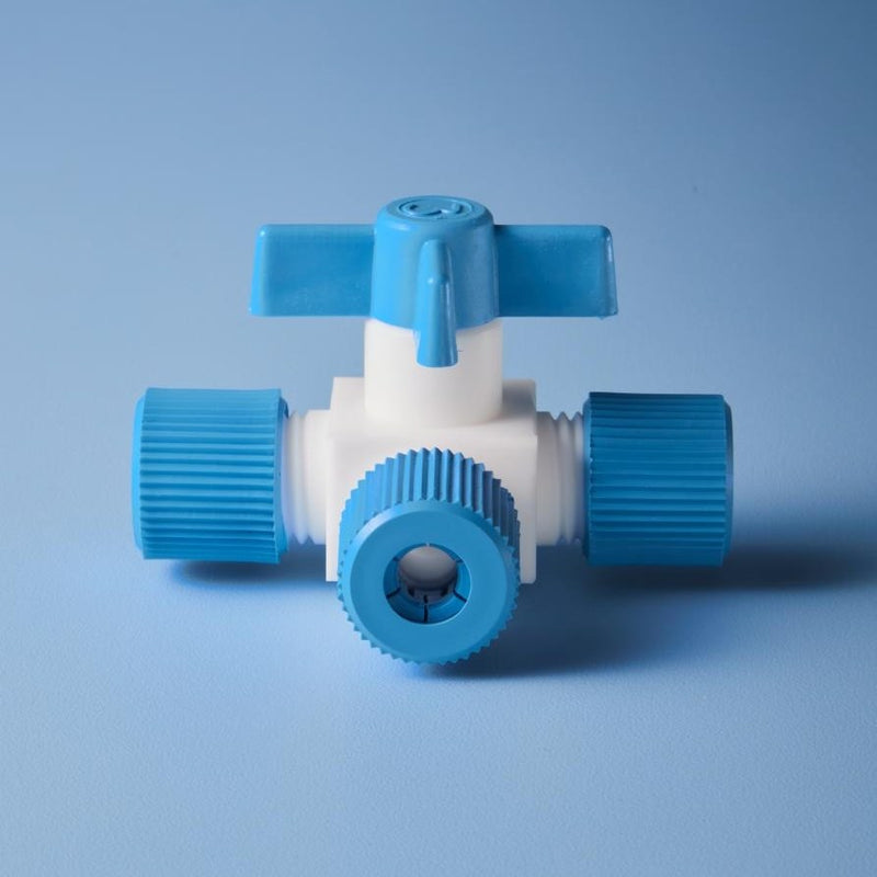 Tubing screw clamp connector valves, 3-way, PTFE