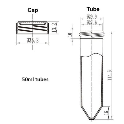 Conical centrifuge tubes, PP