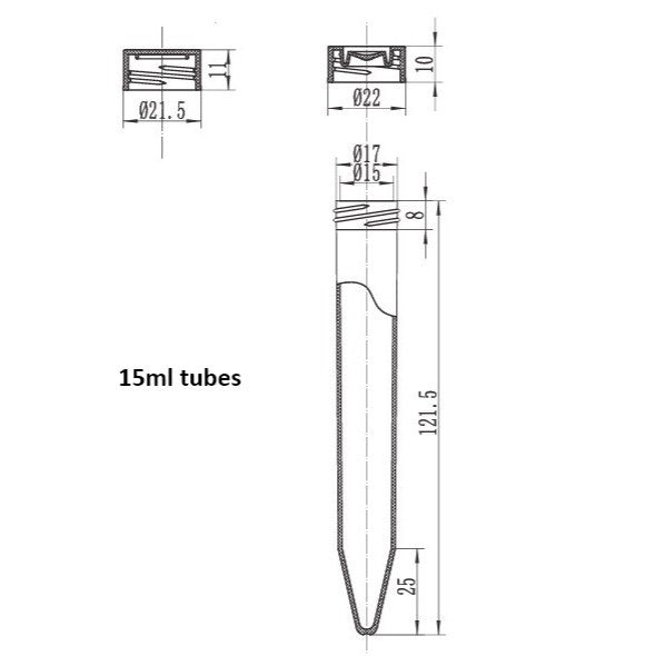 Conical centrifuge tubes, PP