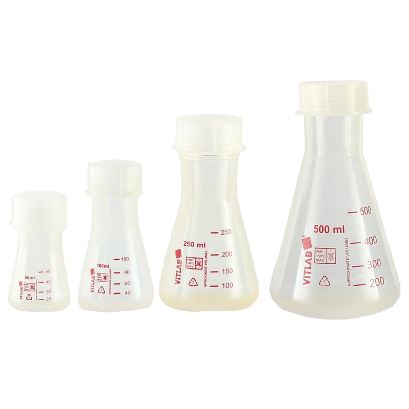 Erlenmeyer flasks with wide neck and screw cap, PMP