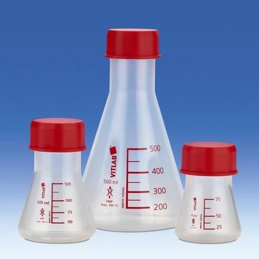 Erlenmeyer flasks with screw cap, PMP