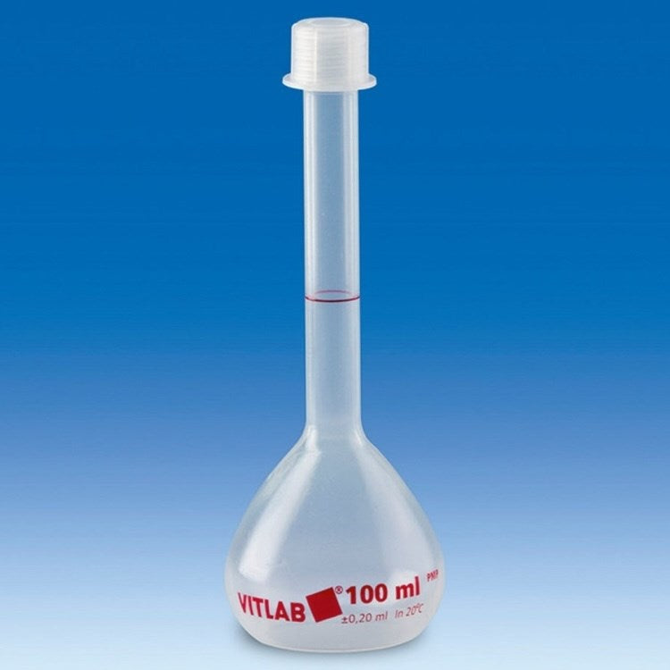 Volumetric flasks with PP screw caps, PMP