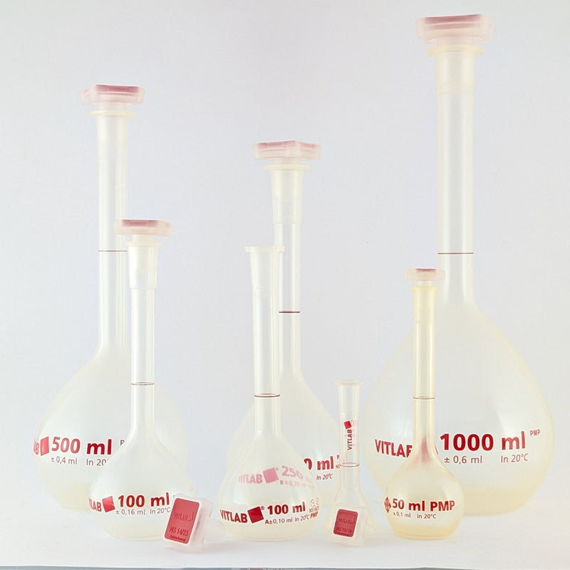 Volumetric flasks with PP NS stopper, PMP