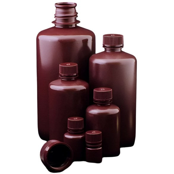 Bottles with screw cap, amber HDPE