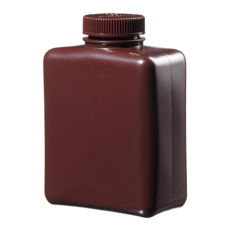 Rectangular bottle with screw cap, amber PE